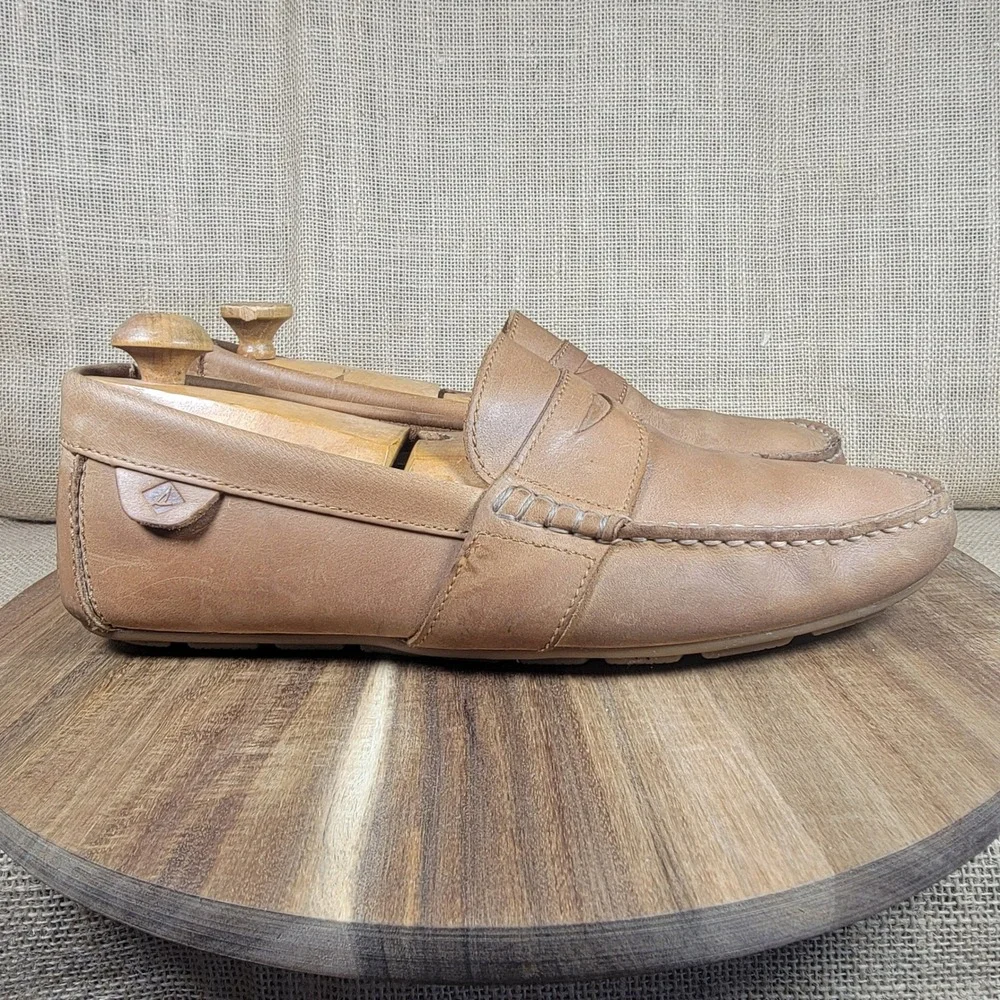 Sperry Penny Loafers Driving Moccasins Leather Slip On Casual Men's 10.5M Tan